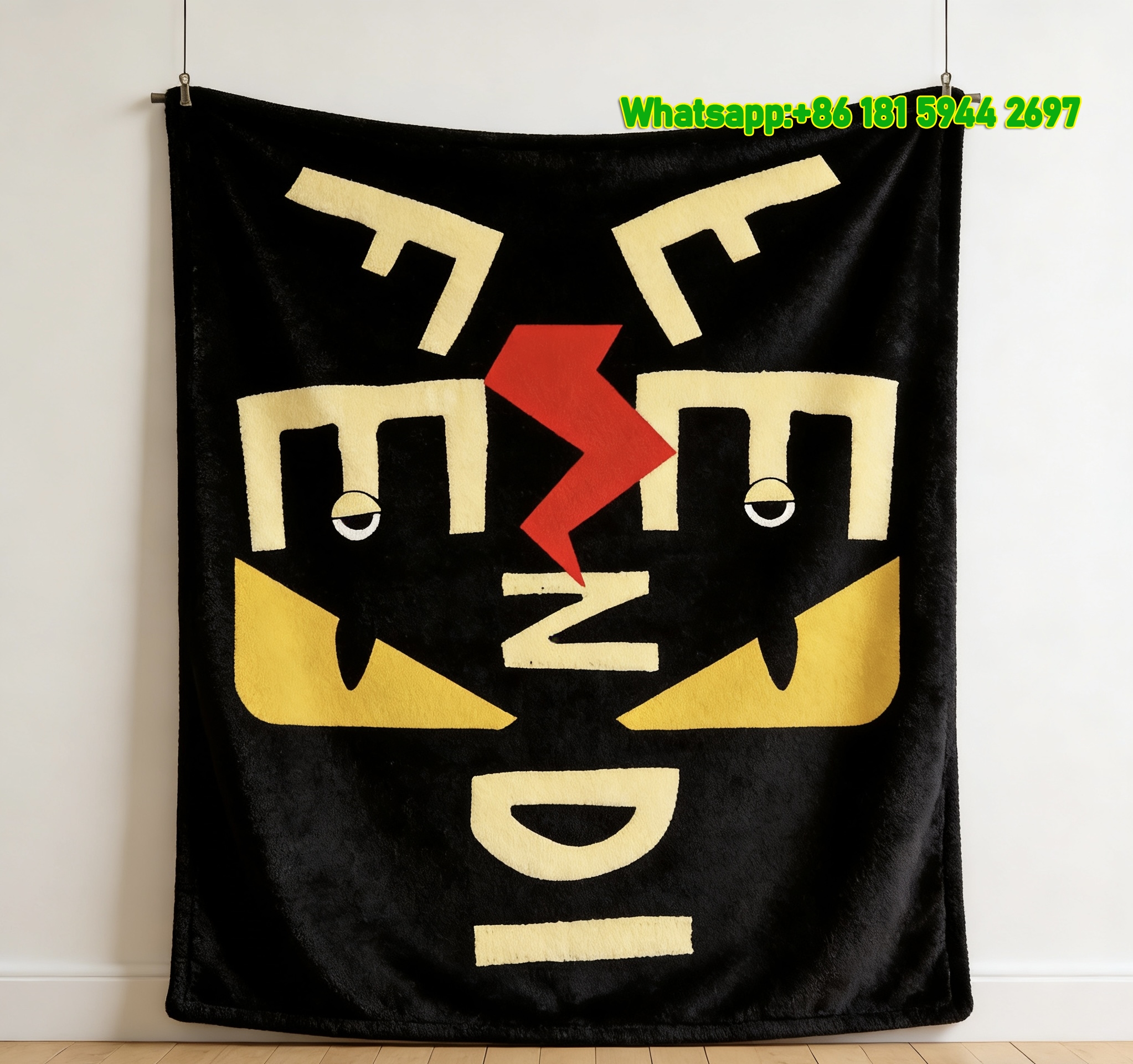 Fendi FF Monogram Abstract Face Art Flannel Sofa Throw Blanket Luxury Designer IMG_9347